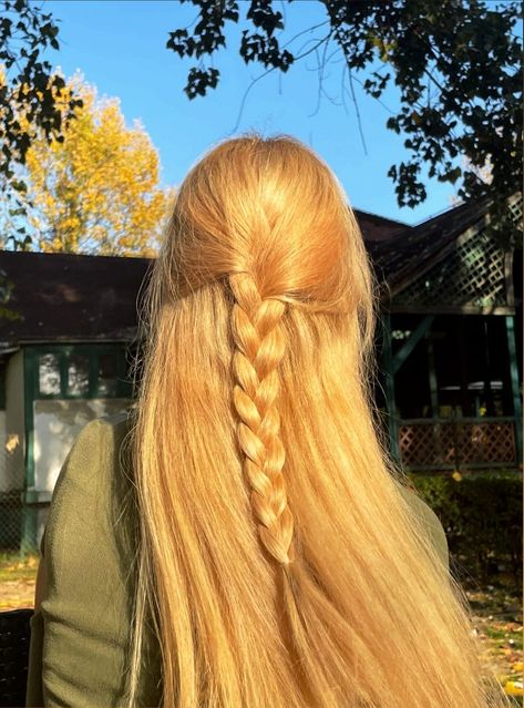 Strawberry Blonde Hair Braid, Strawberry Blonde Hair Aesthetic, Golden Hair Aesthetic, Strawberry Blonde Aesthetic, Blonde Hair Braids, Braided Blonde Hair, Rapunzel Braid, Pale Blonde Hair, Light Strawberry Blonde