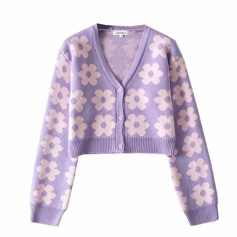 GENTLE PURPLE FLOWER KNIT CARDIGAN Flower Cardigan, Soft Girl Clothes, Egirl Clothes, Flower Sweater, Style Kawaii, Vintage Flower Prints, Purple Cardigan, Floral Cardigan, Next Clothes