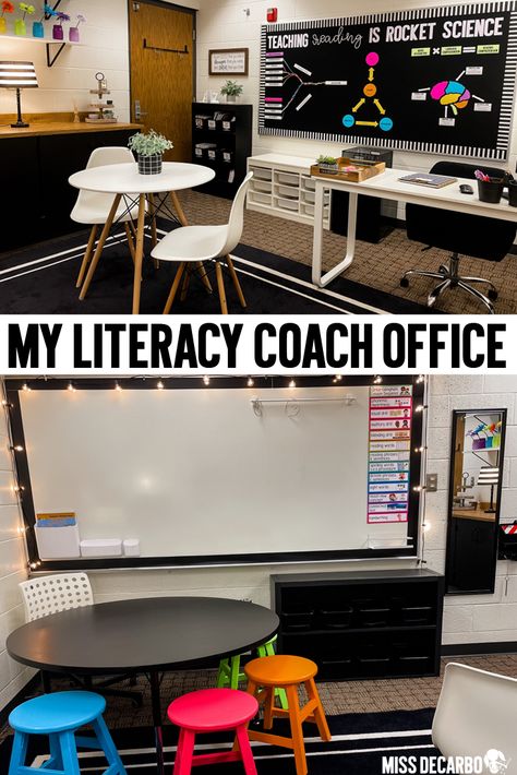 Reading Specialist Literacy Coach, Teachers Office Ideas, Literacy Coach Office, Reading Teacher Classroom, Reading Specialist Classroom, Instructional Coach Office, Teacher Bookshelf, Reading Intervention Classroom, Instructional Coaching Tools