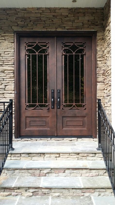 Steel Doors — TLG Doors & Hardware Steel Double Door Design, Wrought Iron Doors Front Entrances, Wrought Iron Entry Doors, Metal Doors Exterior, Wrought Iron Front Door, Porte In Ferro, House Front Door Design, Iron Front Door, Steel Entry Doors