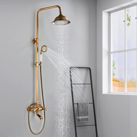 Farmhouse Goals, Outdoor Shower Fixtures, Outdoor Shower Kits, Bathroom Shower Faucets, Shower Fixtures, Brass Shower, Shower Niche, Shower Faucet Sets, Rainfall Shower Head