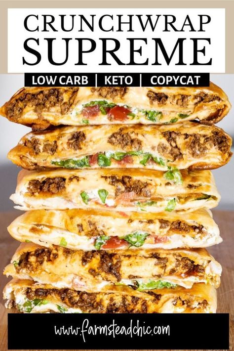 Keto Desserts Keto Crunchwrap, Keto Taco Bell, Low Carb Cheese Sauce, Taco Bell Copycat, Crunchwrap Supreme, Healthy Low Carb Dinners, Keto Taco, Healthy Low Carb Recipes, Bariatric Recipes