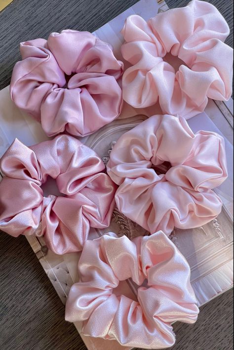 Pink Satin Scrunchie, Bridesmaid Scrunchie, Bachelorette Party Hair, Oversized Scrunchie, Diy Hair Scrunchies, Pink Minimalist, Bridesmaid Favors, Bridal Favors, Bridesmaid Boxes