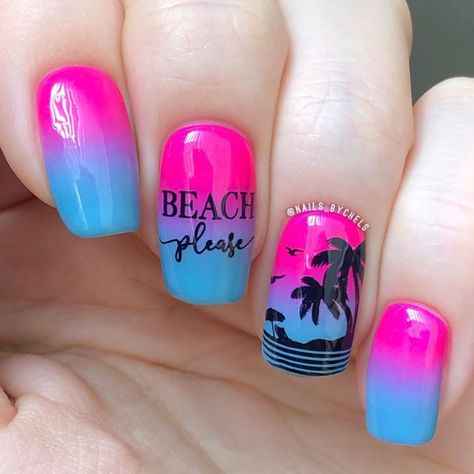 🏖 Beach Please! 🏝 🌴 I’m in love with this new plate from @uberchicbeauty ! SWIPE to see it! I love the little pineapple in the middle with… Bright Vacation Nails, Summer Nail Art Ideas, Kids Nails, Nail Summer, Kids Nail Designs, Neon Summer, Tropical Nails, Summer Designs, Bright Summer Nails