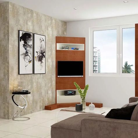 Corner Tv Decorating Ideas Living Room, Corner Tv Decorating Ideas, Corner Unit Living Room, Tv In Corner Of Living Room, Corner Tv Ideas, Paper Room Decor, College Wall Decor, Corner Tv Cabinets, Modern Tv Cabinet