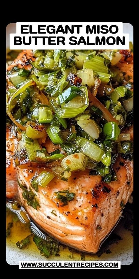 Indulge in the perfect dinner with this Miso Butter Salmon, complemented by a zesty and vibrant Scallion Salsa Verde. This dish is a beautiful blend of savory, tangy, and buttery flavors. Miso Marinated Salmon, Miso Butter Salmon, Miso Glazed Salmon Recipe, Miso Salmon Recipe, Savory Salmon, Miso Glazed Salmon, Miso Salmon, Miso Butter, Miso Glaze