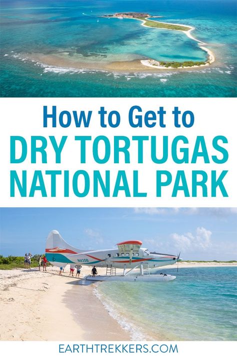 How to get to Dry Tortugas National Park. There are 3 options: seaplane, ferry, and private charter. Pick your best option based on cost, how much time you have, best views of the Florida Keys, and if you get seasick. Florida Snorkeling, Florida National Parks, Florida Vacation Spots, Fishing Picnic, Destin Florida Vacation, Key West Beaches, Dry Tortugas National Park, Dry Tortugas, Central America Travel