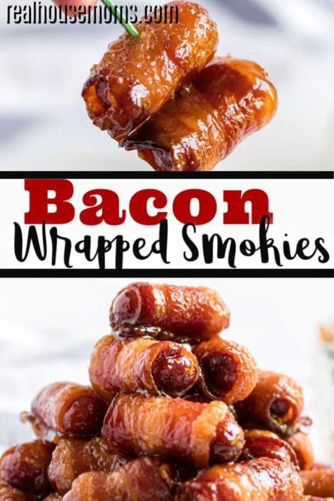 Bacon Wrapped Weenies, Bacon Little Smokies, Bacon Wrapped Lil Smokies, Bacon Wrapped Recipes, Wrapped Smokies, Little Smokies Recipes, Bacon Wrapped Sausages, Smokies Recipe, Bacon Wrapped Smokies