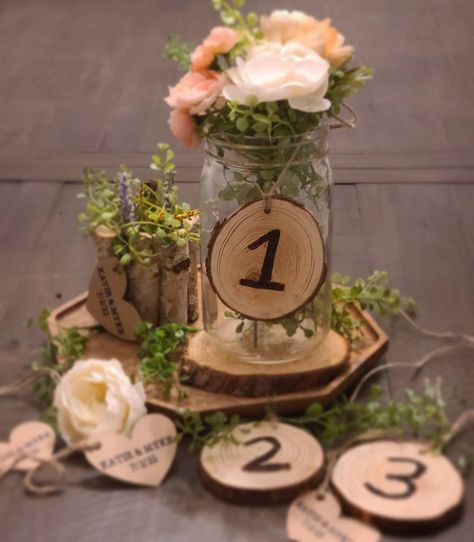 Gold Mason Jars Centerpieces, Wood Table Numbers Wedding, Wooden Table Numbers Wedding, Table Numbers Wedding Diy, Romantic Centerpieces, Christmas Candle Centerpiece, Table Numbers Wedding Rustic, Wood Table Numbers, Branch Centerpieces