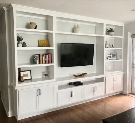 Modern Bookcase With Cabinet TV Unit Bespoke Affordable MDF - Etsy UK Built In Entertainment Center, Built In Shelves Living Room, Living Room Wall Units, Living Room Built Ins, Tv Cabinet Design, Bookcase Wall, Modern Bookcase, Eclectic Living Room, Tv Wall Unit