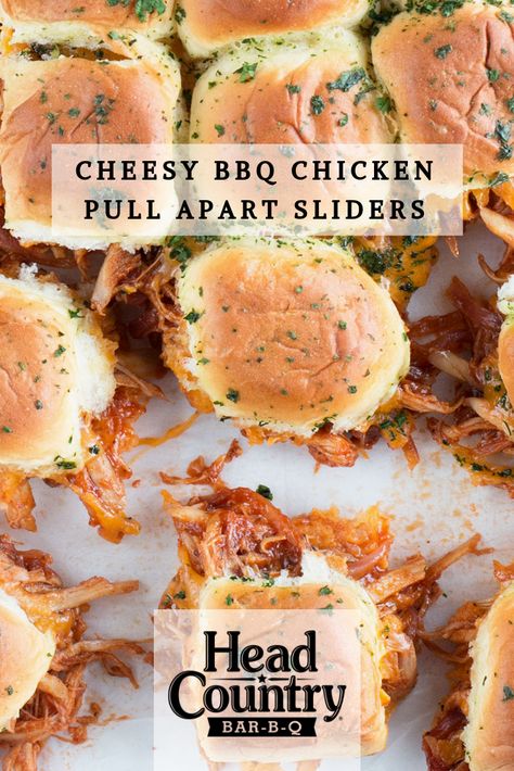 Cheesy Barbecue Chicken, Pull Apart Chicken Sliders, Campfire Sliders, Bbq Shredded Chicken Sliders, Pulled Chicken Sandwiches Sides, Sides For Bbq Chicken Sandwiches, Chicken Sliders Recipes Kings Hawaiian, Pull Apart Sandwiches, Bbq Sliders Recipes