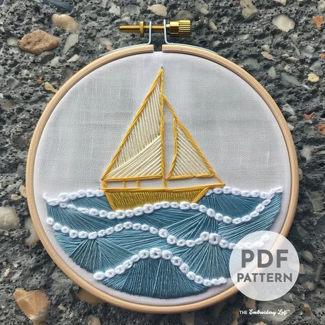 TheEmbroideryLoftCo - Etsy Beach Theme Embroidery Designs, Sailboat Embroidery Design, Embroidery For Guys, Surfer Embroidery, Embroidery Sailboat, Simple Embroidery Designs For Beginners, Seaside Embroidery, Coastal Embroidery, Hawaii Embroidery