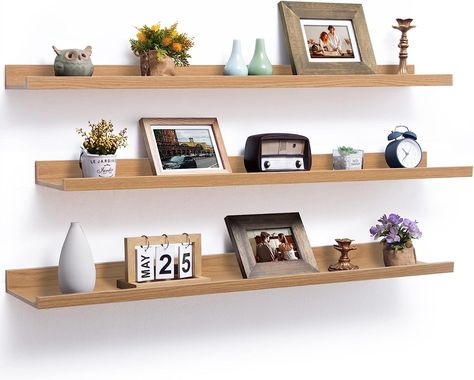 Amazon.com: Axeman Floating Shelves 48 Inches Long, Rustic Oak Wood Wall Shelves Set of 3, Floating Shelves with Lip Picture Ledge Shelf Photo Ledge for Wall Decor, Oak : Home & Kitchen Floating Shelves With Lip, Shelves For Decor, Shelves With Lip, Long Wall Shelves, Modern Wall Shelves, Floating Shelves With Lights, Picture Ledge Shelf, Photo Shelf, Shelf For Bathroom