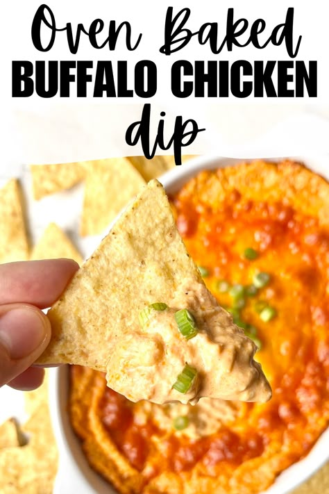 This oven buffalo chicken dip is warm, creamy, and super cheesy. It's full of flavor, easy to make, and all you need is 5 ingredients! This is the best buffalo chicken dip for snacking on during the super bowl or at dinner parties. Save it for later! Oven Buffalo Chicken Dip, Rotisserie Buffalo Chicken Dip, Oven Buffalo Chicken, Buffalo Chicken Dip Easy Recipes, Buffalo Dip Recipe, The Best Buffalo Chicken Dip, Buffalo Chicken Dip Oven, Best Buffalo Chicken Dip, Baked Buffalo Chicken Dip