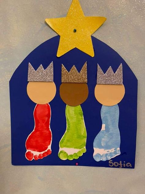 Wisemen Crafts For Preschoolers, 3 Kings Day Crafts For Kids, Wisemen Craft, 3 Wise Men Craft, Three Kings Day Crafts For Kids, Mary And Joseph Craft, Joseph Crafts, Christmas Footprint Crafts, Nativity Scene Crafts