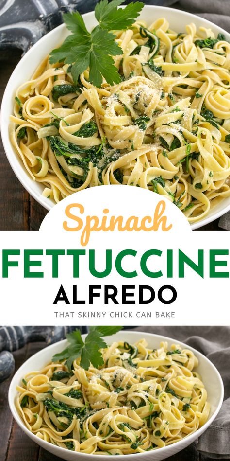 Spinach Fettuccine Alfredo, Spinach Alfredo Pasta, Alfredo With Spinach, Fetuccini Alfredo, Light Cream Sauce, Baby Spinach Recipes, Spinach Fettuccine, Spinach Pasta Recipes, Fettuccine Recipes