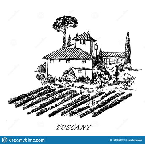 Tuscany. Italy. Rural Landscape. Vintage Design Sketched Vector Stock Vector - Illustration of background, nature: 154536082 Tuscany Illustration, Italy Sketches, Illustration Line Art, Landscape Vintage, Background Nature, Italy Tuscany, Engraving Illustration, Logo Line, Rural Landscape