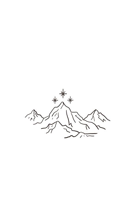 Night Court Mountains Tattoo, Fine Line Velaris Tattoo, Acotar Simple Drawings, Small Velaris Tattoo, Velaris Mountains Drawing, Ramiel Mountain Tattoo, Mountain And Stars Tattoo Acotar, Mountain With Stars Tattoo, Dainty Acotar Tattoo