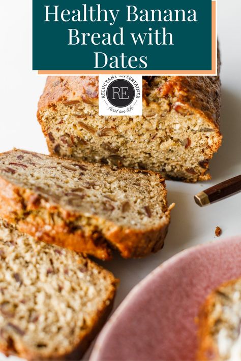 Healthy Banana Bread with Medjool Dates is a moist bread with deep flavors. Toast it; enjoy with a smear of butter and a pinch of flaky salt. Banana Bread With Dates Recipe, Banana Date Nut Bread, Date Bread Recipes Healthy, Banana Bread With Dates, Date Banana Bread, Banana Date Bread, No Sugar Banana Bread, Best Low Carb Bread, Date Bread