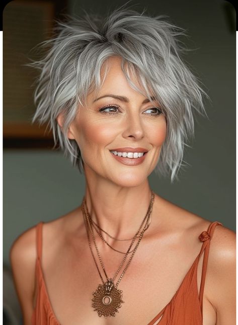 Long Messy Pixie Haircut, Short Gray Hair Over 50, 2024 Haircuts, Razor Cut Bob, Pepper Hair, Short Silver Hair, Woman Hairstyles, Shaggy Short Hair, Short Shag Hairstyles