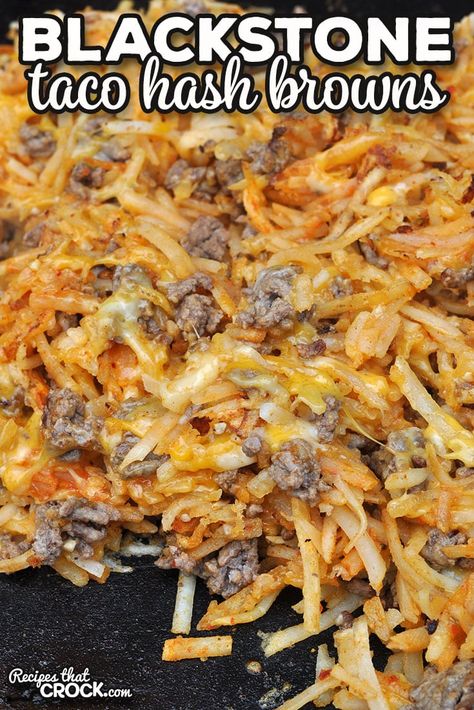 This Blackstone Taco Hash Browns is a quick and easy recipe that can have a meal that tastes great and is very filling. via @recipescrock Outdoor Griddle Recipes, Griddle Cooking Recipes, Blackstone Recipes, Griddle Recipes, Hashbrown Recipes, Ground Meat Recipes, Stove Top Recipes, Dinner With Ground Beef, Recipes Appetizers And Snacks