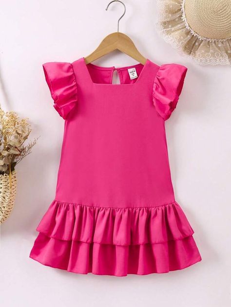 Pink Baby Dress, Dress With Square Neckline, Fancy Short Dresses, Shein Kids, Kids Frocks Design, Kids Dress Wear, Kids Fashion Dress, Kids Frocks, Fancy Dress Design