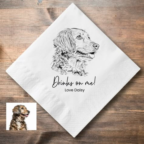 Custom Pet Sketch Cocktail Napkins, Pencil Sketch Portrait from Photo, Dog Wedding Napkins, Customized Pet Portrait Wedding Favors, Pet love | MakerPlace by Michaels Pet Sketch, Pencil Sketch Portrait, Bar Napkins, Decor Engagement, Wedding Memorial Sign, Sketch Portrait, Welcome Banner, Christmas Party Gift, Engagement Parties