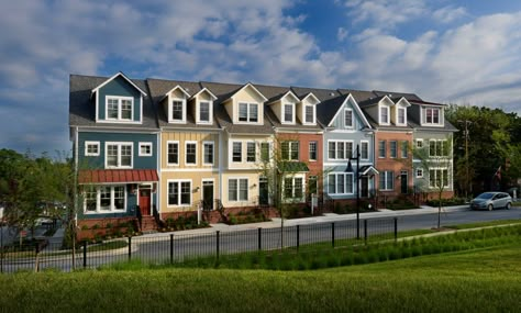 Chelsea Heights, our recently completed townhome community  in Silver Spring, MD, sports a lively, multi-colored array of craftsman-style exteriors. Visit www.EYA.com  today to learn about our newest residential communities. Luxury Homes | Washington, D.C. Metro Area Craftsman Style Exterior, Luxury Townhomes, Townhouse Exterior, Apartment Exterior, Colorful Apartment, Sims 4 House Plans, Craftsman Exterior, House Design Exterior, Townhouse Designs