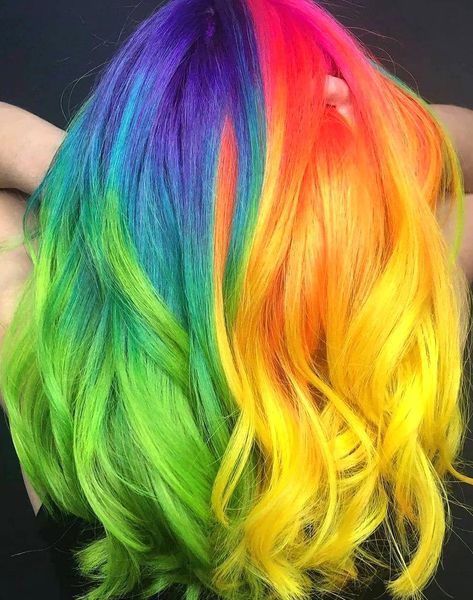 Rainbow Vivid Hair, Split Dye Ombre Hair, Split Rainbow Hair, Rainbow Split Dye Hair, Rainbow Split Dye, Short Rainbow Hair, Split Dye, Effortless Hair, Colorful Hairstyles