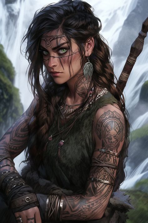 Image Barbarian Archer, Female Fighter Dnd, Dnd Human Woman, Female Viking Art, Medieval Character Art, Female Dnd Character Art, Hunter Woman, Dnd Ranger, Fantasy People