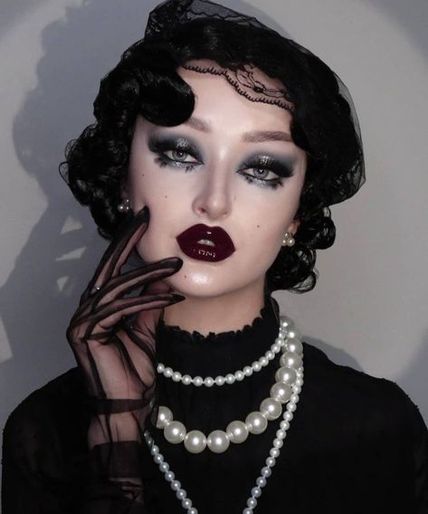 Mrs Bella, 1920s Makeup, Marcel Waves, Drag Make-up, Style Wig, Dark Lipstick, Halloween Tattoo, Finger Waves, Make Up Inspo