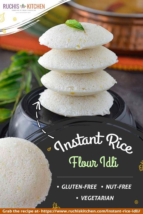 Soft and fluffy Instant Rice Idli (steamed cakes) prepared with rice flour and lentil flour. No soaking or fermentation required!! A famous South Indian delicacy!! #nofermentidli #instantidli #riceidli #breakfast #instantriceidli Hearty Breakfast Recipes, Lentil Flour, Rice And Vegetables, Bars Healthy, Breakfast Smoothie Bowl, Yum Breakfast, Idli Recipe, Best Rice, Delicious Rice