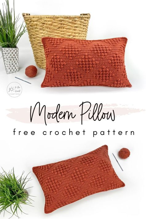 Modern Rectangle Pillow - Free Crochet Pattern | Jo to the World Creations Free Crochet Throw Pillow Patterns, Easy Crochet Pillow Cover Pattern Free, Crocheted Pillows, Crochet Rectangle Pillow Cover Pattern Free, Crochet Pillow Free Pattern, Simple Crochet Pillow Cover, Crochet Round Pillow Pattern Free, Crochet Throw Pillow, Crochet Throw Pillow Pattern Free