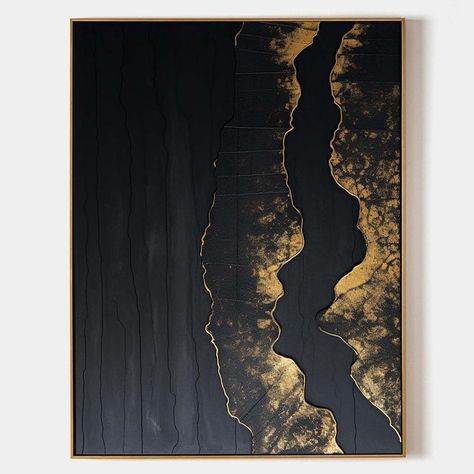 Modern Black Abstract Wall Art Extra Black Gold Large Canvas Large Oil Painting Modern Wall Decor Dining Room Black And Gold Abstract, Minimalist Artist, Home Aesthetics, Large Oil Painting, Custom Frames, Dining Room Wall Decor, Abstract Oil Painting, Minimalist Painting, Linen Canvas