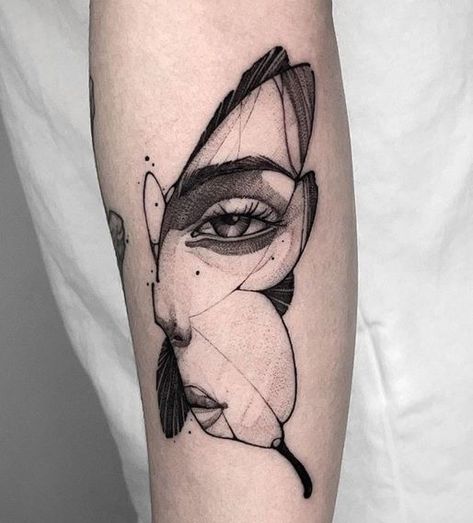 Blackwork tattoo – over 60 unique designs for men and women with meanings. From full sleeves to small ideas. Everyone will find something to their liking. Unique Tattoo Designs Forearm, Fake Face Tattoo, Unique Tattoo Designs Creative, Line Tattoos For Women, Two Face Tattoo, Faces Tattoo, M Tattoos, Eye Tattoo, Elegant Tattoos