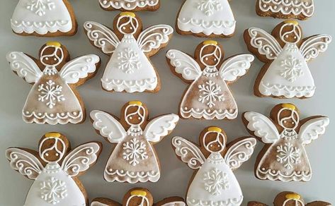 Angel Gingerbread Cookies, Angle Cookies Decorated, Angel Christmas Cookies Decorated, Angel Sugar Cookies Decorated, Angel Cookies Decorated, Christmas Angel Cookies, Angel Sugar Cookies, Heaven Party, Biscuits Noel