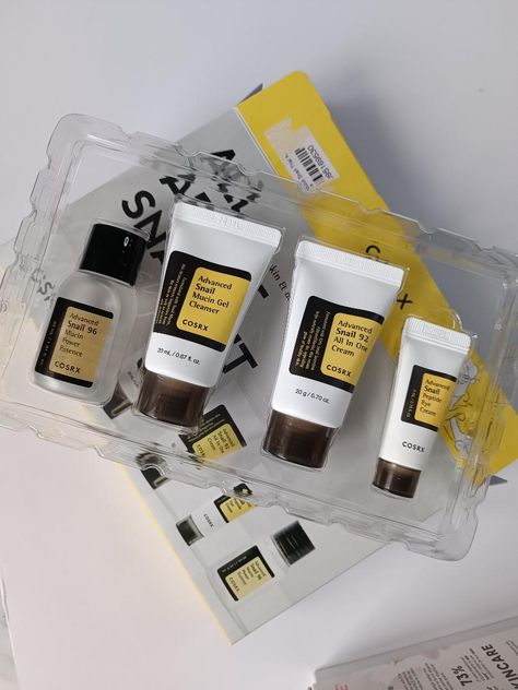 COSRX - All About Snail Trial Kit | YesStyle Cosrx Mini Set, Cosrx Snail Mucin Fake Vs Real, Cosrx Snail Dual Essence, Cosrx Skin Care Aesthetic, Cosrx Snail, Cosrx Snail All In One Cream, Lightening Creams, Branded Scarves, Skin Care Cream