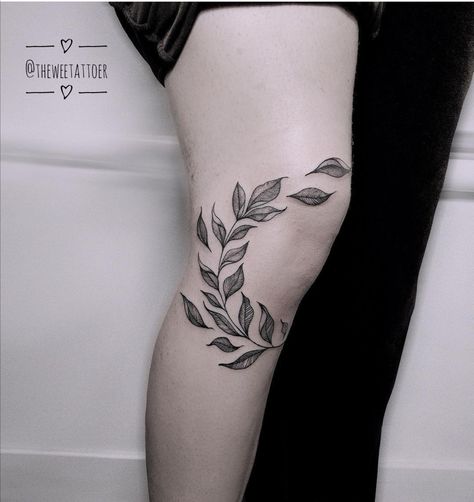 Leaf Knee Tattoos Women, Leaves Knee Tattoo, Floral Knee Tattoo, Knee Tattoos Women, Tattoo Knee, Knee Tattoos, Leaves Tattoo, Botanical Tattoo, Knee Tattoo