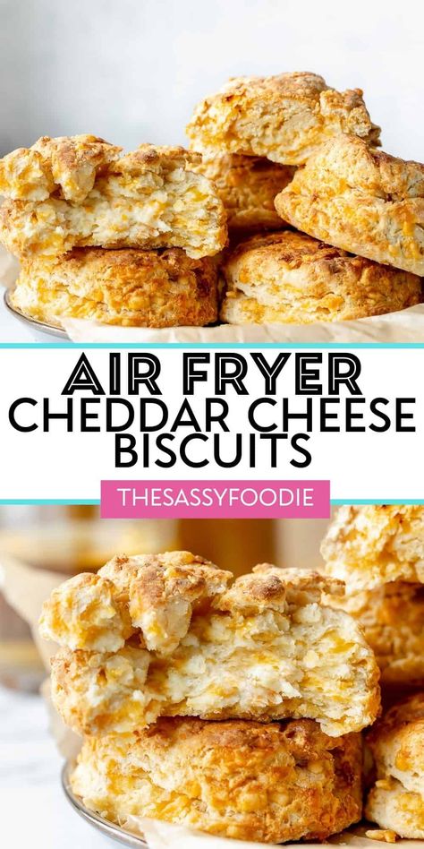 Homemade Air Fryer Biscuits {With Cheese} Air Fryer Biscuits, Flakey Biscuits, Cheddar Cheese Biscuits, Quick Biscuits, Cheddar Bay Biscuits, Cheddar Biscuits, Cheese Biscuits, Sharp Cheddar, Sharp Cheddar Cheese