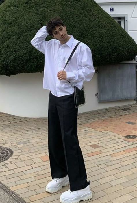 Poses Aesthetic Hombre, Slacks Outfit, Create A Wardrobe, Spiritual Fashion, White Shirt Outfits, Trendy Boy Outfits, Mens Trendy Outfits, Street Style Outfits Men, Mens Casual Dress Outfits