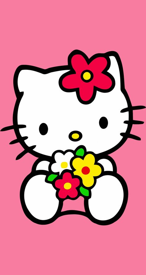 Hello Kitty Flower Wallpaper, Cute Hello Kitty Pictures, Hello Kitty With Flowers, Hello Kitty Flowers, Hello Kitty Birthday Theme, Spring Drawing, Hello Kitty Wallpaper Hd, Buddha Art Painting, Hello Kitty Images