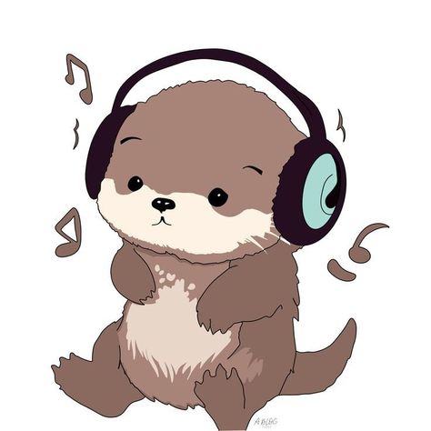 Otter Pfp Cartoon, Cute Otter Doodle, Cute Otters Drawings, Cute Otter Pfp, Cute Animal Widgets, Otter Illustration Drawing, Otter Cute Art, Cute Otter Wallpaper, Music Widget Icon