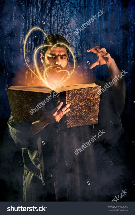 Casting Spell Pose, Male Sorcerer, Mr Bennet, Witchy Photoshoot, Casting A Spell, Warriors Pictures, Magical Book, Male Photography, Photoshoot Inspo