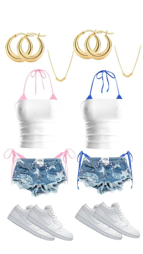 #summer #summer24 #summerfits #bikini #gold #blueandpink #pink #blue #star Shuffles Summer, Bff Matching Outfits, Holiday Outfits Summer, Matching Outfits Best Friend, Beachy Outfits, Summer Holiday Outfits, Summer Outfits For Teens, Twin Outfits, Bff Outfits