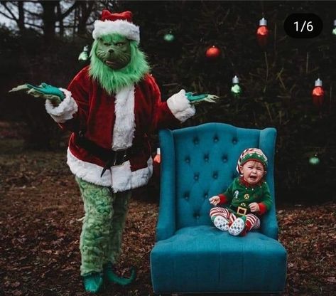 Grinch Photoshoot, Grinch That Stole Christmas, Diy Christmas Photoshoot, Funny Christmas Photos, Christmas Baby Pictures, Christmas Family Photoshoot, Santa Mini, Baby Christmas Photos, Grinch Christmas Tree