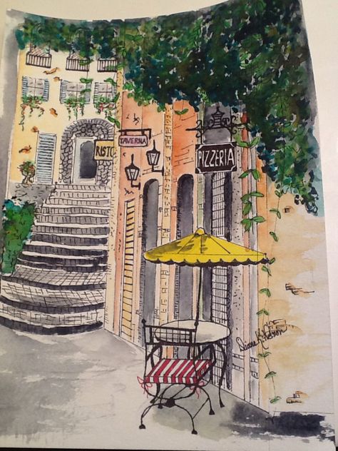 Italian street Italian Street, Shop Inspiration, Scene Drawing, Italian Decor, Street Scenes, Vintage Italian, Painting Inspiration, Milk, Doors