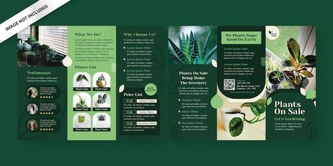 Vector plant shop trifold brochure templ... | Premium Vector #Freepik #vector Plant Brochure, Plant Breeding, Professional Brochure, Plant Shop, Trifold Brochure Template, Trifold Brochure, Book Images, Plant Nursery, Brochure Design