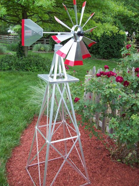 Garden windmill - nice setting with a 6 foot aluminum windmill - Backyard Windmill, Yard Windmill, Windmill Photos, Windmill Landscaping, Small Windmill, Garden Windmill, Windmill Decor, Metal Windmill, Yard Furniture