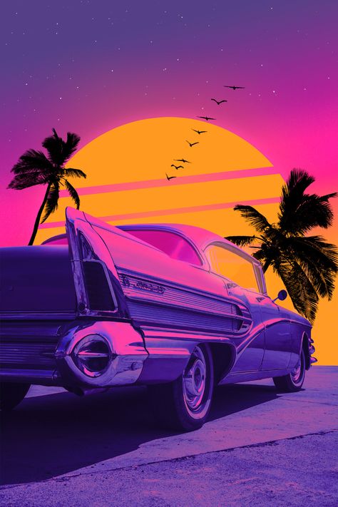 Retro Life Is A Dream, Hd Posters, Summer Poster, New Retro Wave, Sunset City, Digital Portrait Art, Art Folder, Neon Wallpaper, Retro Waves