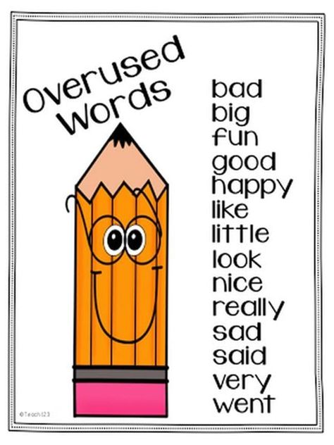 Word Choice Activities, Kindergarten Writing Rubric, Writing Elementary, Cause And Effect Activities, Fun Lesson Plans, Overused Words, Printable Classroom Posters, Phonics Posters, 5th Grade Writing